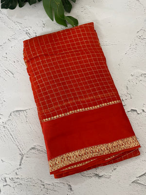 Crepe chiffon georgette saree with checks MS40097 RUSTORANGE