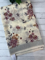 Handworked floral digital printed semi Linen Saree MLS611