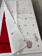 Cotton embriodery saree MS14534- White & Red