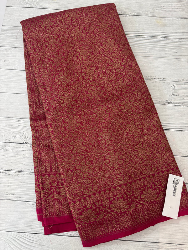 Semi katan Banarasi saree in antique zari weaving - MSKB899 RaniPink