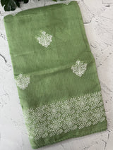 Soft kota checks saree with embroidery - MS7676 Green