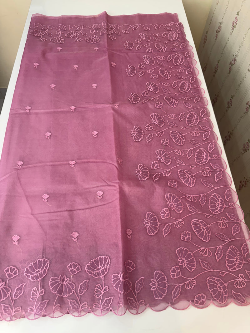 Viscose Organza saree with applique work-MSH103 OnionPink