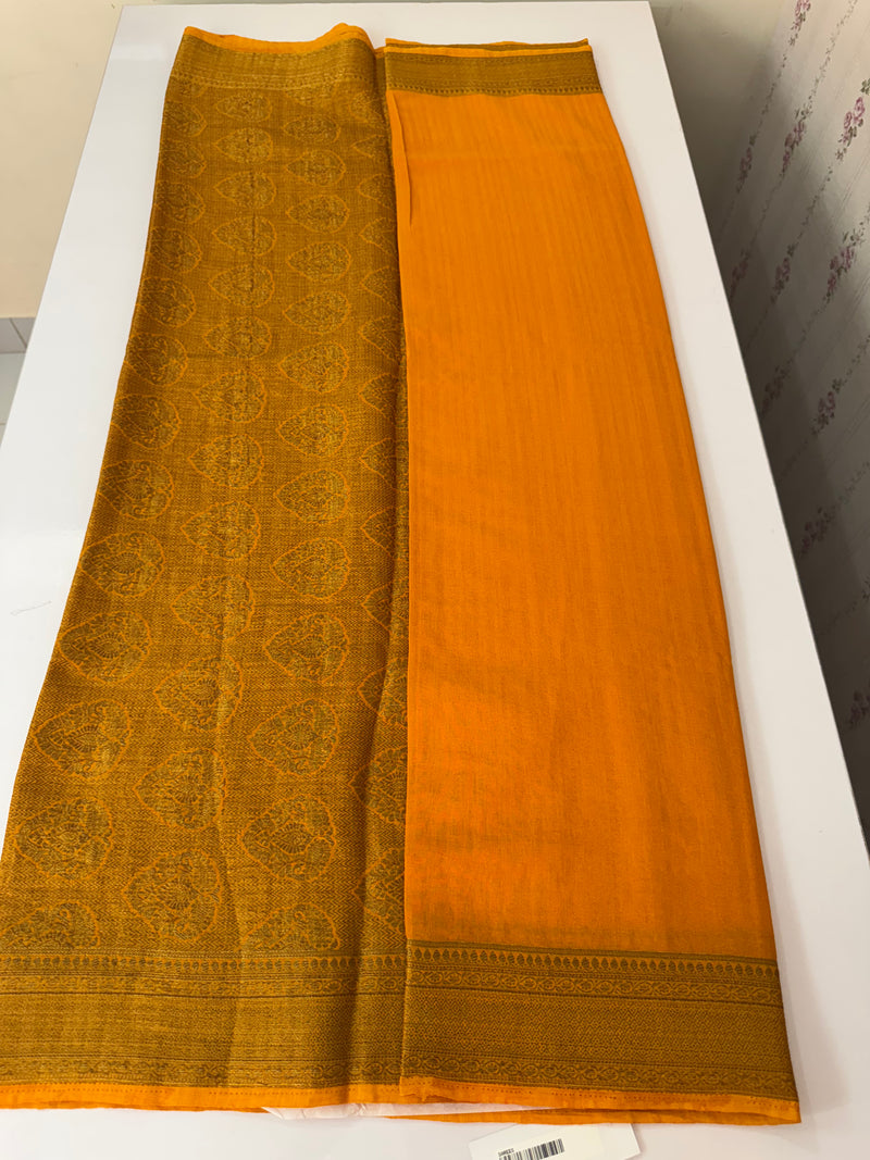 Crepe Banarasi viscose Georgette saree with brocade blouse MS953211- MustardYellow