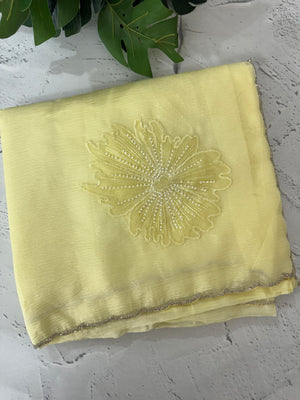 Soft crush Organza saree with beads work MBS679 ButterYellow