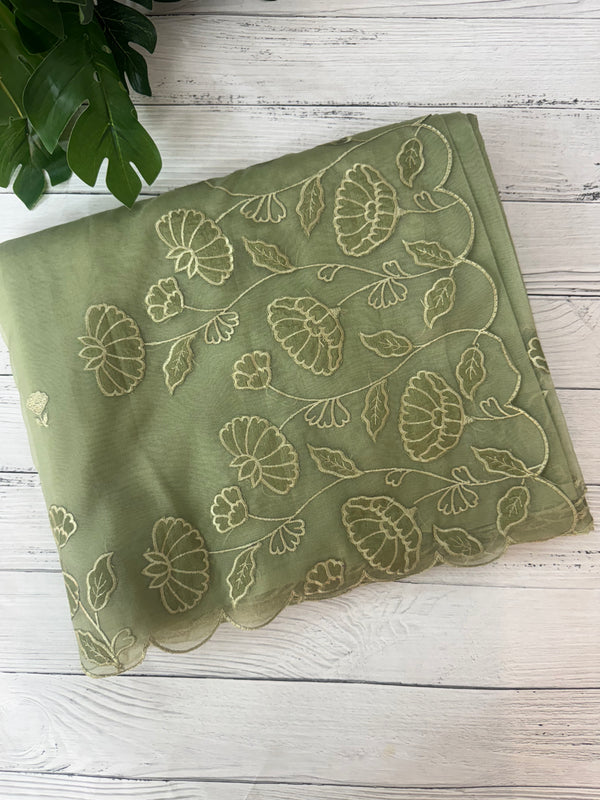 Viscose Organza saree with applique work-MSH103 DuskyGreen