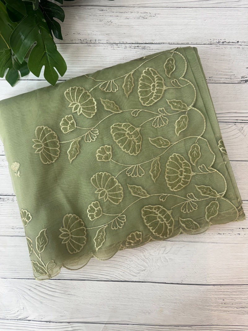 Viscose Organza saree with applique work-MSH103 DuskyGreen