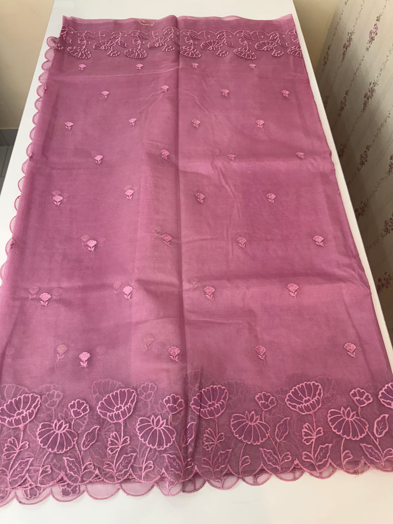 Viscose Organza saree with applique work-MSH103 OnionPink