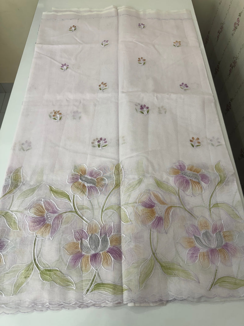 Supernet saree with embroidery and handpainting MSH104- PastelLavender