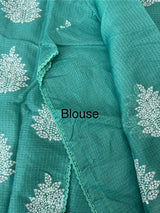 Soft kota checks saree with embroidery - SVTS23 BluishGreen