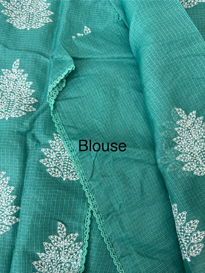 Soft kota checks saree with embroidery - SVTS23 BluishGreen