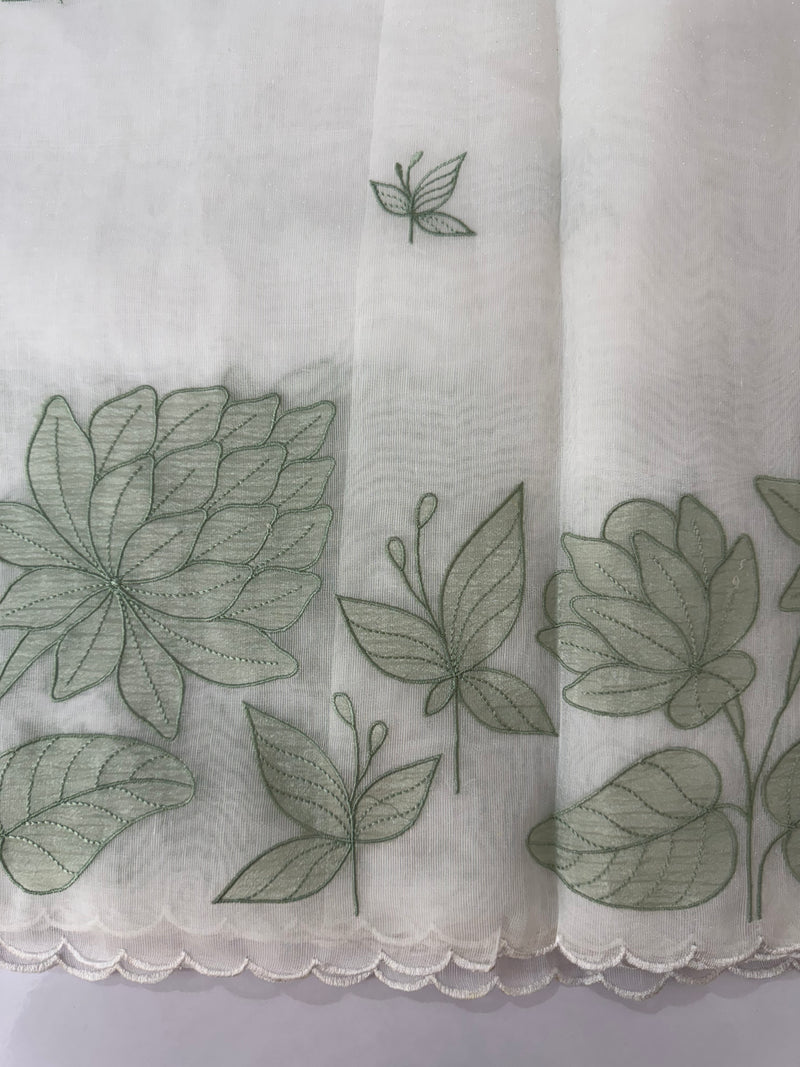 Tissue mix soft silk saree with applique work MTSS5432 White to DuskyGreen