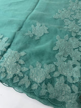 Soft organza saree with applique work - MCW225 DuskyGreenishBlue