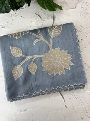 Blended Tussar silk saree with tissue applique work- MSH193 DuskyBlue