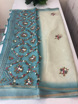 Kosa Tussar silk saree with hand embriodery - MS8199 Blue