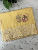 Soft crush Organza saree with embroidery and applique work MS14764 ButterYellow