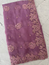 Soft Crush Organza-Chiffon saree with embroidery and cutdana work - MOS5785
