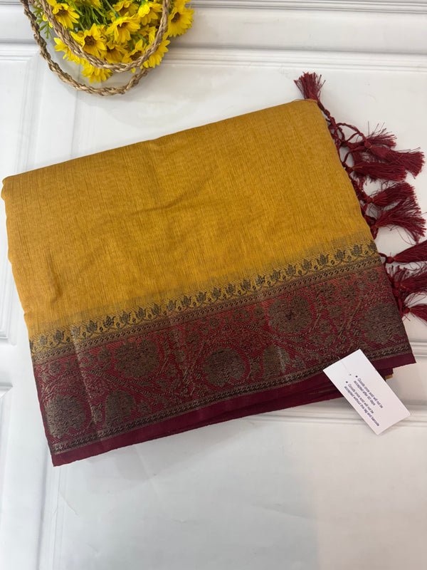 Jute silk sarees with contrast pallu & blouse MJL396