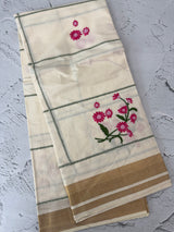Kerala embroidery cotton saree - Poovili 1