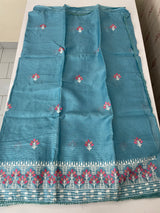 Soft kota checks saree with embroidery - MS7645 Blue