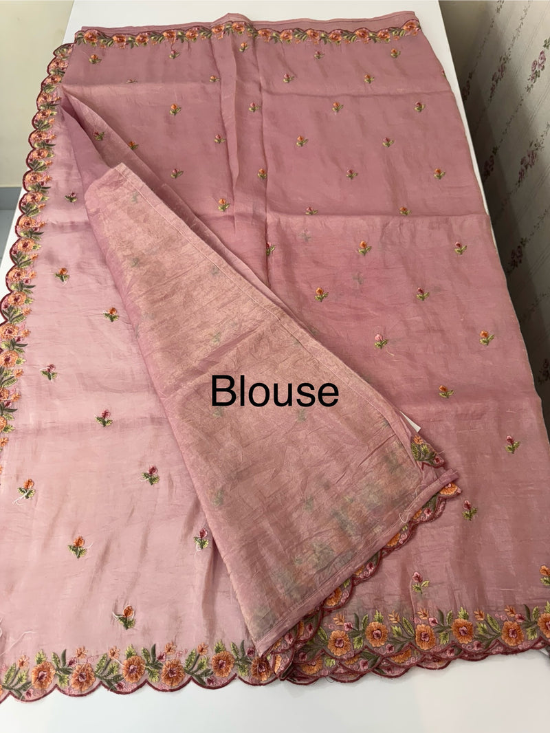 Crush Organza embroidery saree MS14567 OnionPink