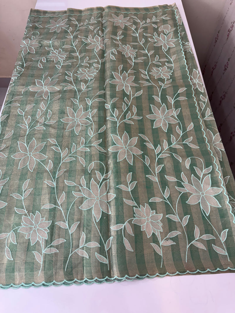 Tissue Silk applique work saree MSH133 Design 2 - JadeGreen