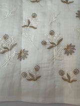 Crushed Blended tussar silk saree with embroidery- MSB7654 White