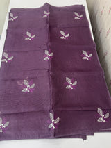 Kota  checks saree with embroidery - MS7679 DarkMauve