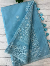 Semi organza saree with lace embroidery - MSH117 LightBlue