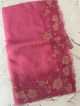 Semi Organza saree with applique borders - MCW799 Pink