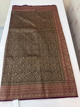 Banarasi semi katan saree with contrast border SHKNTNM- Black to Wine