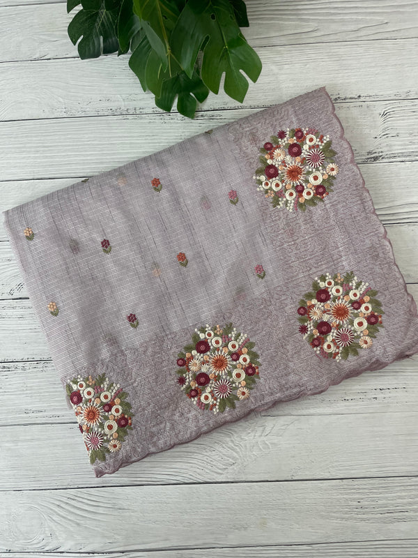Soft kota silk saree with embroidery MSS678- Pastel DuskyLavender