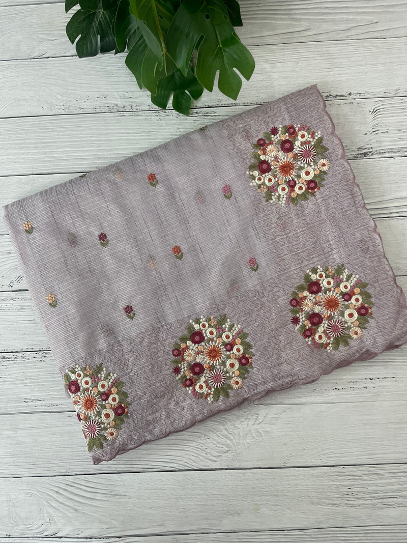 Soft kota silk saree with embroidery MSS678- Pastel DuskyLavender