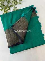 Jute silk sarees with contrast pallu & blouse MJL324 Teal to darkblue