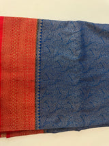 Banarasi semi katan saree with contrast border MS6665 - OceanBlue to Red
