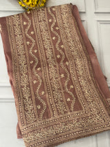Crush organza saree with chikankari embriodery MS76551/4 - Dusky GreenMix brown