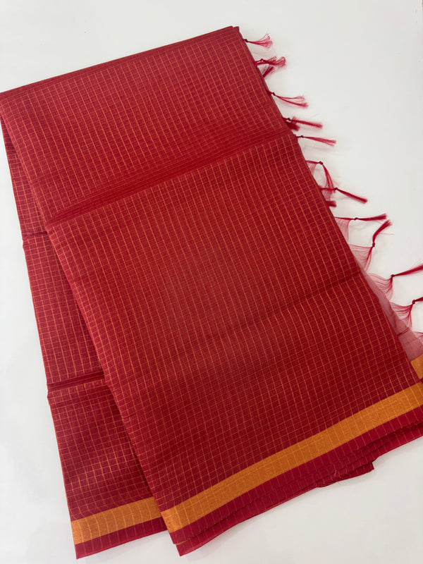 Mangalagiri Silk Cotton Saree with zari checks MS90321 DarkPeach