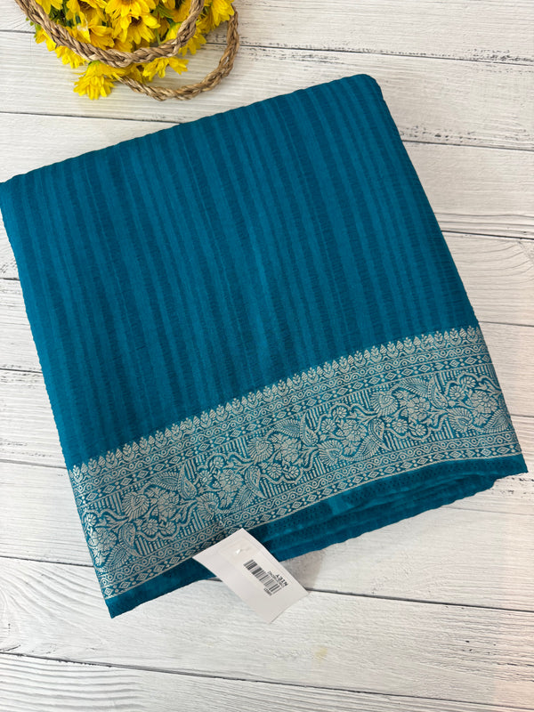 Crepe Banarasi viscose Georgette saree with brocade blouse MS953211- TealBlue