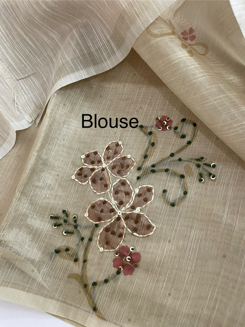 Soft Tissue linen saree with kanta embriodery saree FBLK72 - DuskyGreen