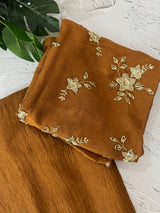 Plain crushed chiffon georgette saree with handworked blouse - MCB657 SpicyMustard