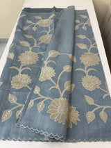 Blended Tussar silk saree with tissue applique work- MSH193 DuskyBlue