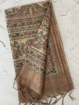 Madhubani Printed Semi tussar silk saree with Kanta work MBT6877 (3)