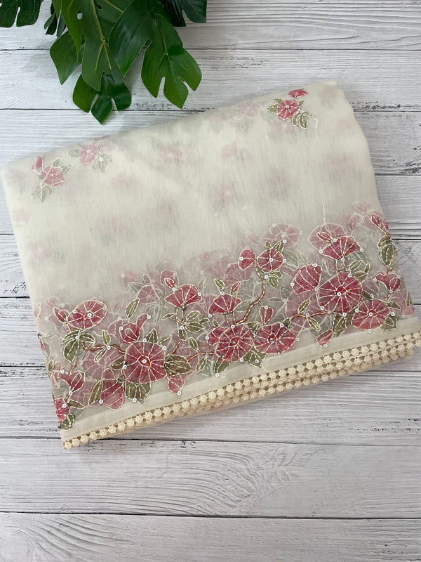 Organza saree with prints & hand embriodery work MS15333