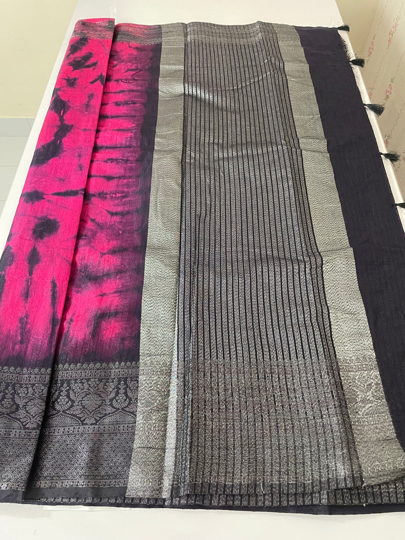 Tie & Dye semi silk sarees  MSS9876