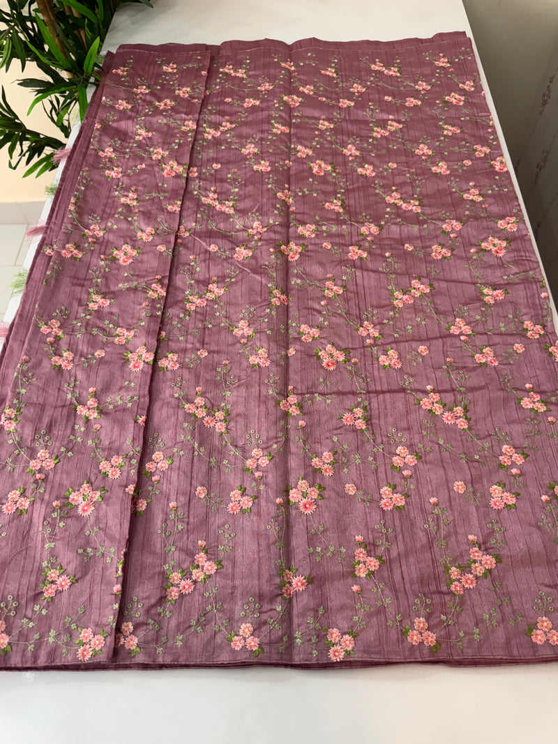 Blended crepe tussar saree with embriodery SSPNMNR- Onion Pink