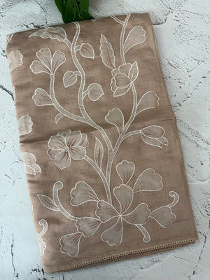 Blended Malai chanderi saree with applique work saree  MSM5676 - PastelBrown