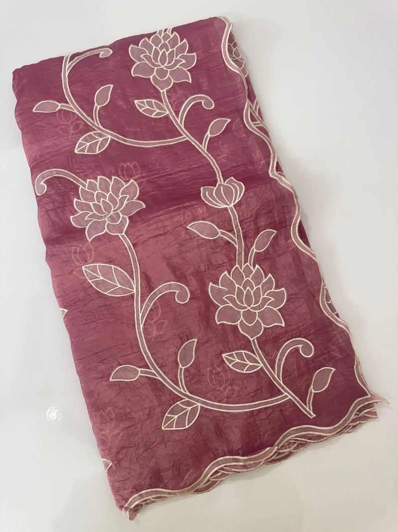 Crush Organza Applique work saree MS14987- OnionPink