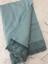 Soft crushed chanderi crepe silk saree with lace borders MLS466