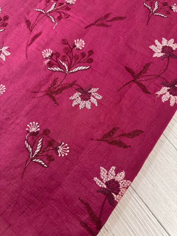 Crushed Blended tussar silk saree with embroidery- MSB7654 Cranberry
