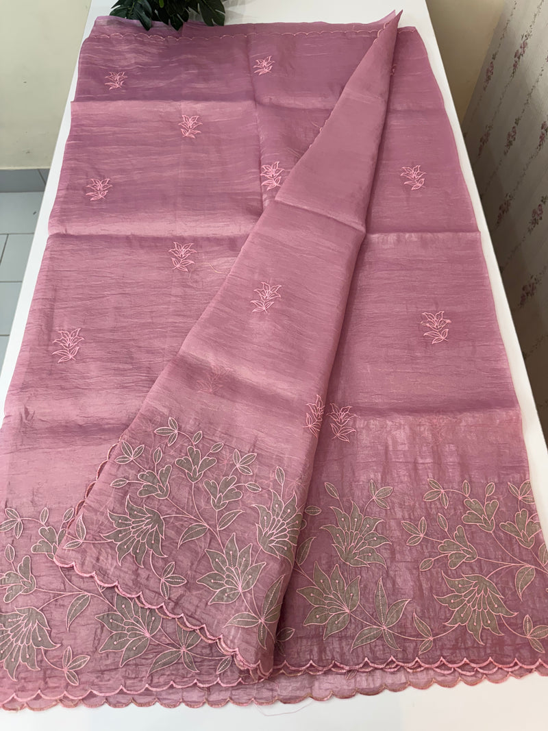 Crush Organza applique work saree MS14589