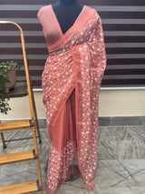 Soft kota checks saree with embroidery SVTS25 Peach